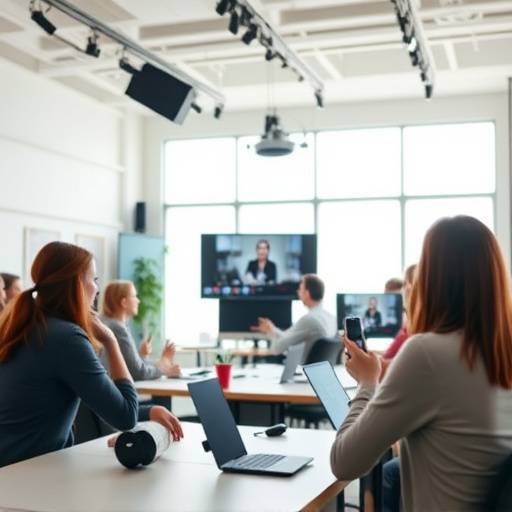 Pessoas aprendendo a fazer transmiss√µes ao vivo no curso 'Transmiss√µes ao Vivo e Webinars'.