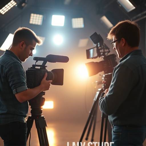 Profissionais trabalhando em uma produ√§√£o de v√≠deo no curso 'Produ√§√£o de V√≠deo Profissional para Videoblog'.